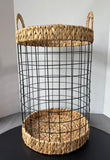 Farmhouse Style Round Woven Seagrass & Wire Storage Basket or Hamper