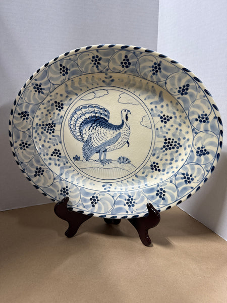 Large Blue And White Turkey Platter