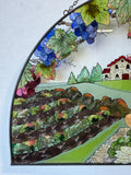 Joan Baker Designs Wine & Cheese Arched Stained Glass Hanging Panel