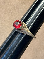 Sterling Filagree Ring with Red Stone - SIZE 4