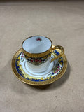 (I) Legle Limoges France Blue And Gold Teacup And Saucer — Inner Pink Flower