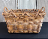 Solid Large Primitive Style Woven Rectangular Basket with Handles