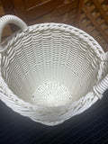 White Wicker Tall Round Basket with 2 Handles/Laundry Hamper Basket