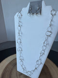 Talbots Milky Stone Silver Tone Teardrop Link Necklace & Earrings Set