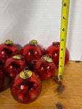 9 Piece Candy Apple Red Mercury Style Heavy Ornaments With Gold Plate Caps