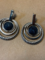 Silver Tone Earrings with Charcoal-Like Stone