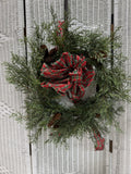 Faux Juniper Pine Spray Wreath with Plaid Bow