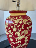 Red & Beige Floral Ceramic Vase Lamp (WORKS)