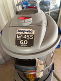 Shop Vac, 12 Gallon, with Bin of Hoses and Filter Bags, Powers on