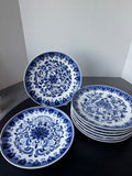 8-Piece Neiman Marcus Centrum Kafuh Style Blue & White Heavyweight Dinner Plates (B)