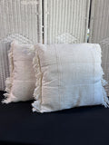 Pair of Bohemian Off White Knit Accented Throw Pillows with Fringe