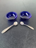 Pair of Cobalt Blue Glass Salt Cellars with Sterling Silver Scoops