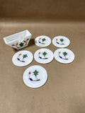 Marble Floral Inlay Coasters With Holder - 6 Coasters