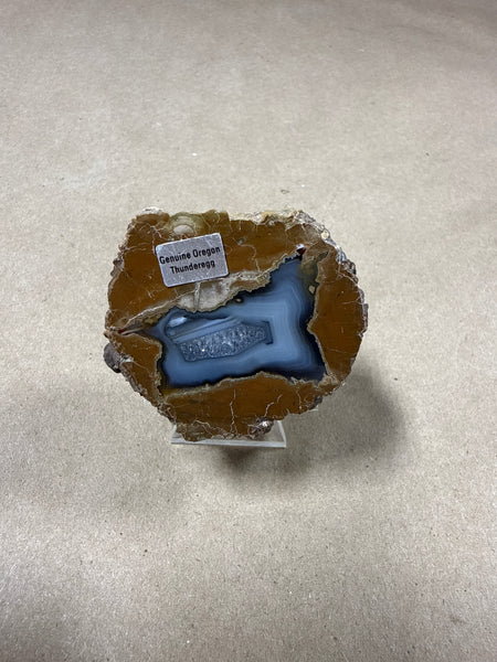 (K) blue Agate Genuine Oregon Thunderegg With Small Stand
