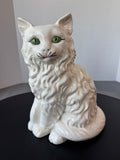 Large Vintage White Ceramic Persian Cat with Green Eyes