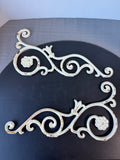 2-Piece Distressed Shabby Chic Off White Cast Iron Scroll Wall Hanging or Door Topper