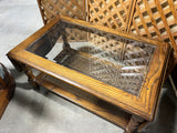 Cane/Glass Top Drop Leaf Coffee Table