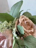Faux Pink Florals in Glass Planter