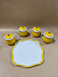 Yellow And Gold Teacups With Lids And Marching Tray