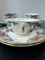 (H) 12-Piece Royal Doulton England The Majesty Collection Floradora Cream Soup Bowls & Saucers Set