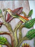 Duval Signed Haitian Floral Birds Tree of Life Punched Metal Wall Art