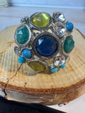 Faceted Blue & Green Stone Collage Stretch Cocktail Ring