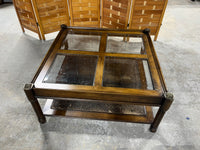 Square Coffee Table with Glass and Cane