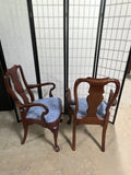 Pair of Arm Chairs with Blue Seat Cushions