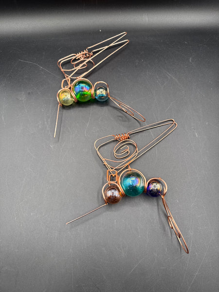 Pair Of Copper Wire Hanging Humming Birds