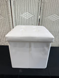 (A) White Faux Leather Lidded Storage Ottoman