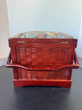 Dark Stained Wooden & Woven Vintage Sewing Basket