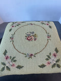 Wooden Vintage Floral Needlepoint Foot Stool AS IS (READ DESCRIPTION CAREFULLY)