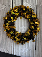 Black & Orange Lightweight Tinsel Style Halloween Wreath