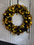 Black & Orange Lightweight Tinsel Style Halloween Wreath