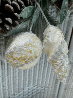 Frosted Glittery Faux Fir & Pinecone Wreath with Ornaments