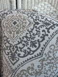Pair of Tapestry Style Beige & Gray Damask Throw Pillows