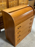 Teak Veneer Mid Century Modern Style Roll Top Desk ***HEAVY ITEM*** READ DETAILS ON PICK UP POLICY***
