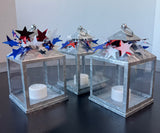 Trio of Star Cut Out Galvanized Tin Patriotic Lanterns with Flameless Tea Lights (WORKS)