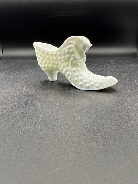 Milk Glass Fenton Shoe With Cat