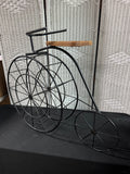 Large Black Metal Decorative Tricycle & Plant Stand with Wooden Seat