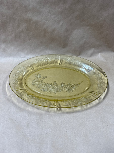 (A) Amber Depression Glass Floral Oval Serving Platter