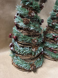 Pair Of Farmhouse Style Pine Cone And Berry Tabletop Trees