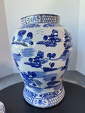Three Hands Pottery Blue & Gray Floral Chinoiserie XL Lidded Ginger Jar