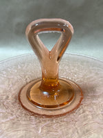 Pink Depression Glass Crackled Glass Style Handle Dessert Platter