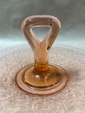 Pink Depression Glass Crackled Glass Style Handle Dessert Platter