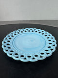 Challinor & Taylor Blue Milk Slag Glass Scroll & Eye Plate