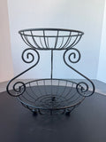 Black Metal Scroll 2-Tier Fruit Basket