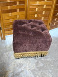 Plum Purple Velvet Tufted Foot Stool With Golden Fringe