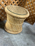 Round Wicker Side Table with Glass