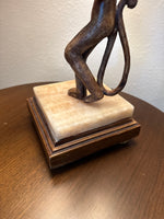 Art Deco Style Tropical Monkey Lamp With Palm Leaf Shade WORKS